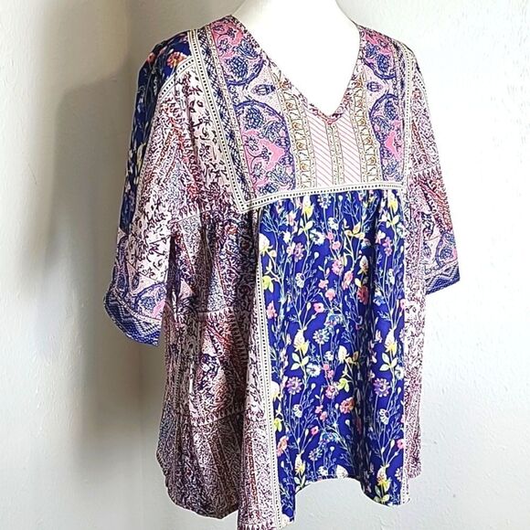Multicolor Peasant Top in Mixed Designs, Blues, Pink, Size XXL, NWOT - Picture 2 of 7